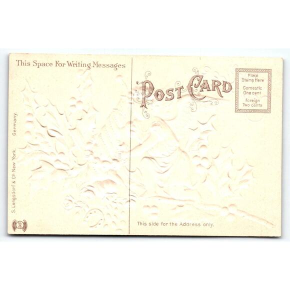 New Year Postcard Cherub Angel On Holly Spills Coins Langsdorf Germany Embossed - Picture 2 of 2